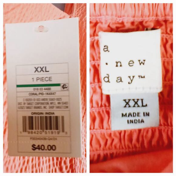 A New Day SZ XXL Women's Short Sleeve Midi Dress Coral Smocked Pleated NWT - Picture 5 of 7